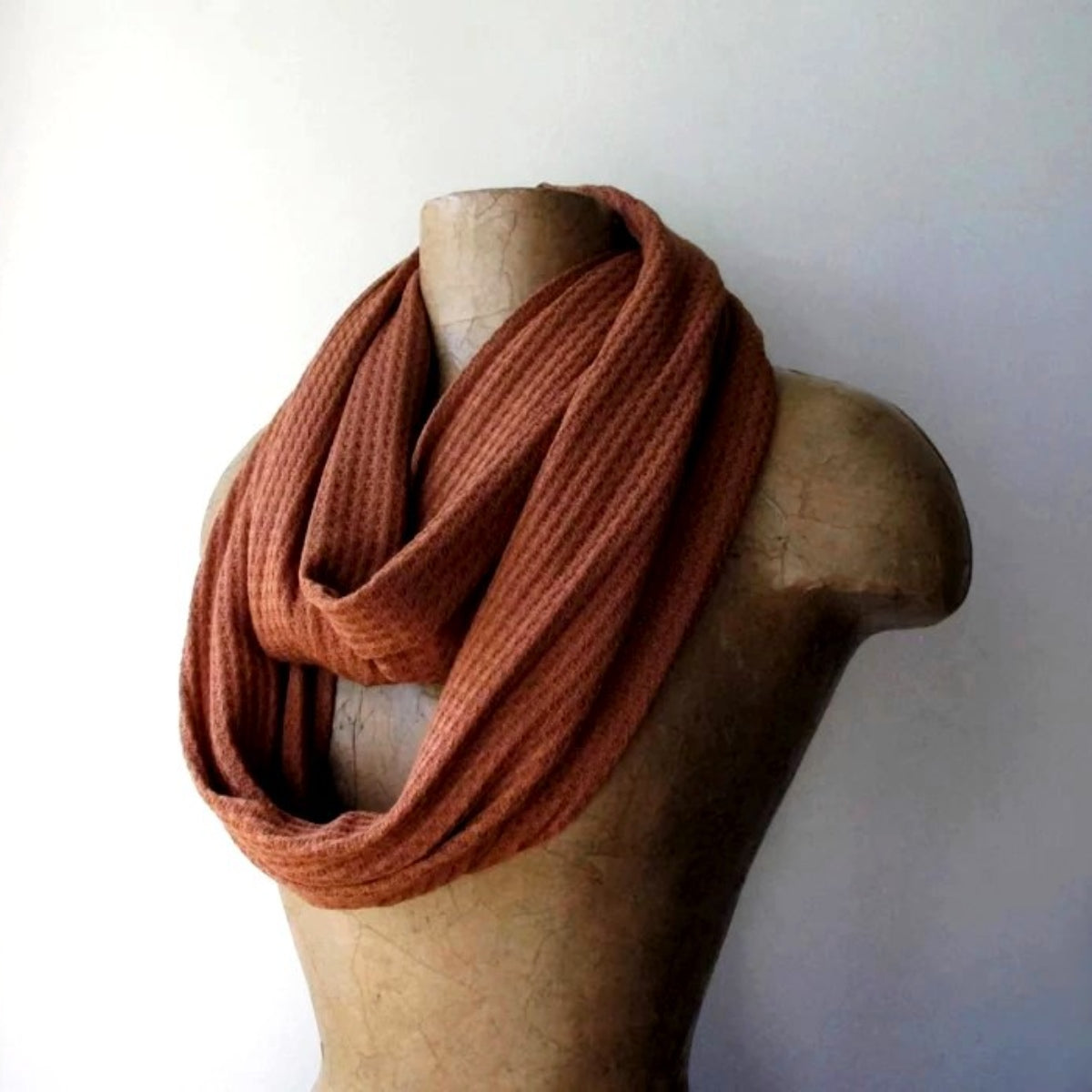 DARK BURNT ORANGE Waffle Knit Infinity Scarf