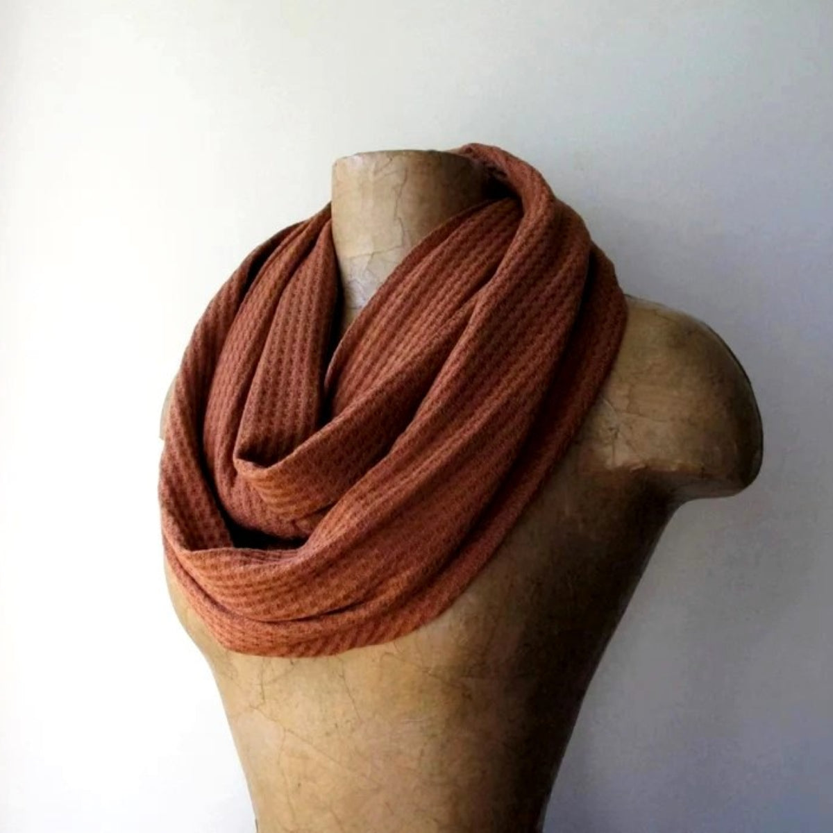 DARK BURNT ORANGE Waffle Knit Infinity Scarf