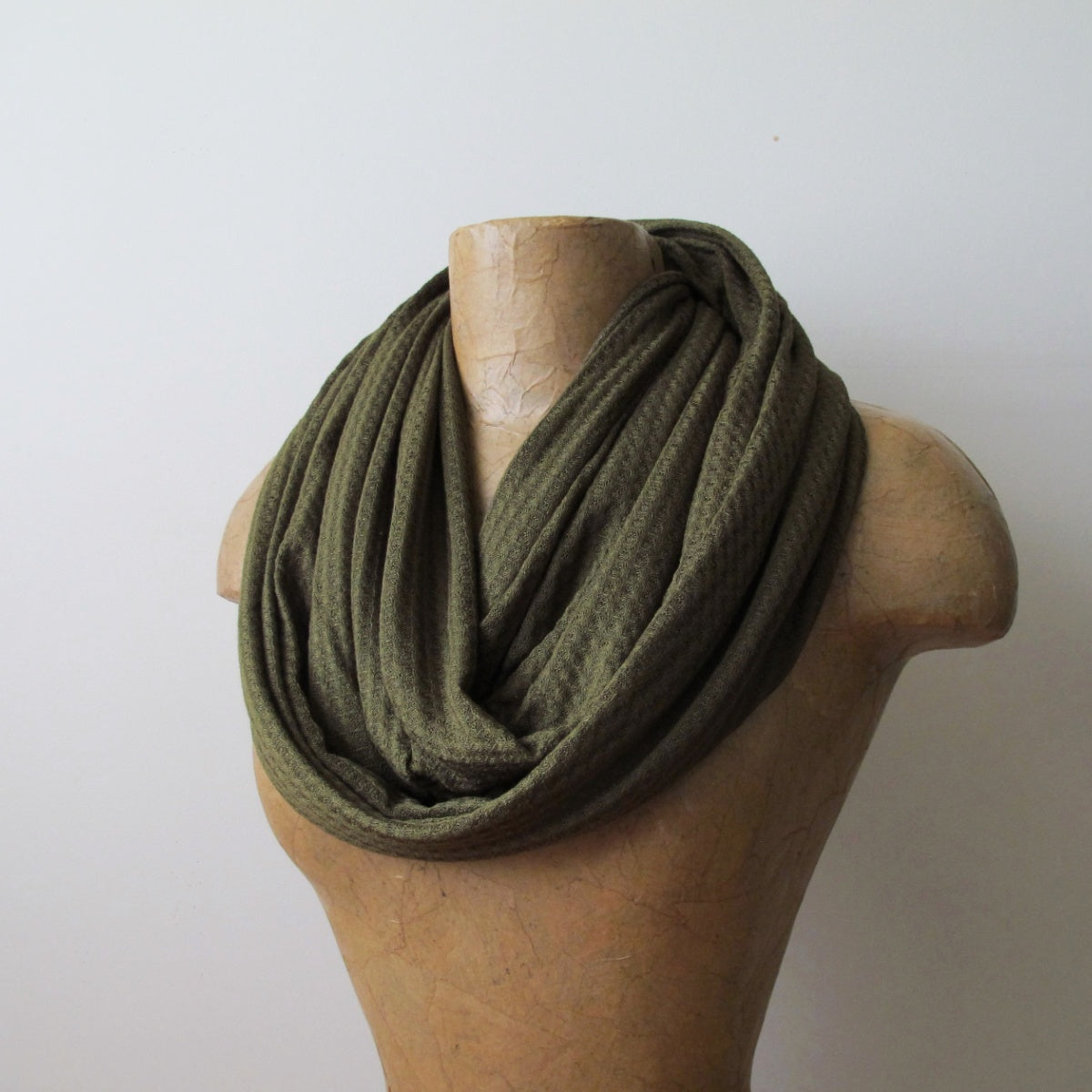 OLIVE GREEN Waffle Knit Infinity Scarf