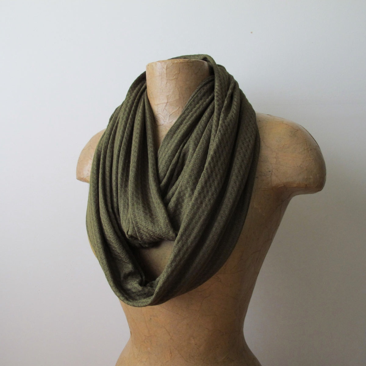 OLIVE GREEN Waffle Knit Infinity Scarf