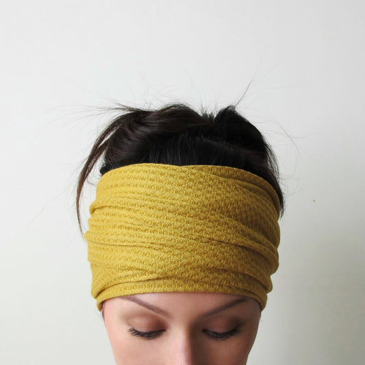 yellow ochre waffle knit hair scarf